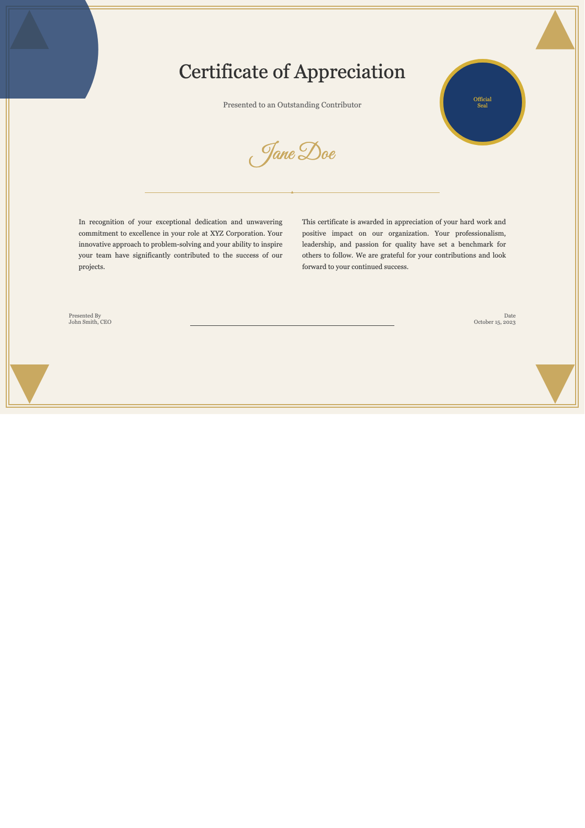 Elegant certificate of appreciation with gold frame and blue wave design_variant_3